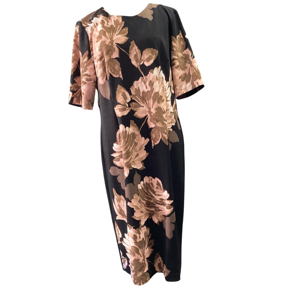 Liz Claiborne Black Midi Dress with Blush Floral Print